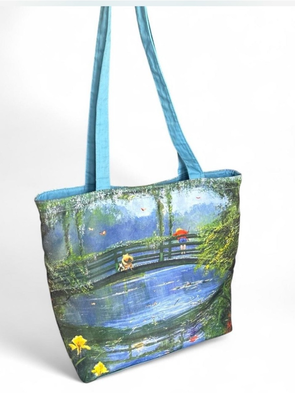 Vintage 90s Disney Gallery Pooh & Friends Reflections Monet Garden Tote Bag
